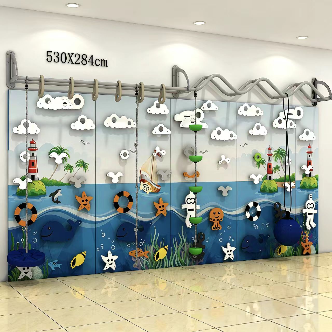 Premium Themed Indoor Jungle Gym - Wall-Mounted Climbing Frame & Sensory Activity Panels for Kids