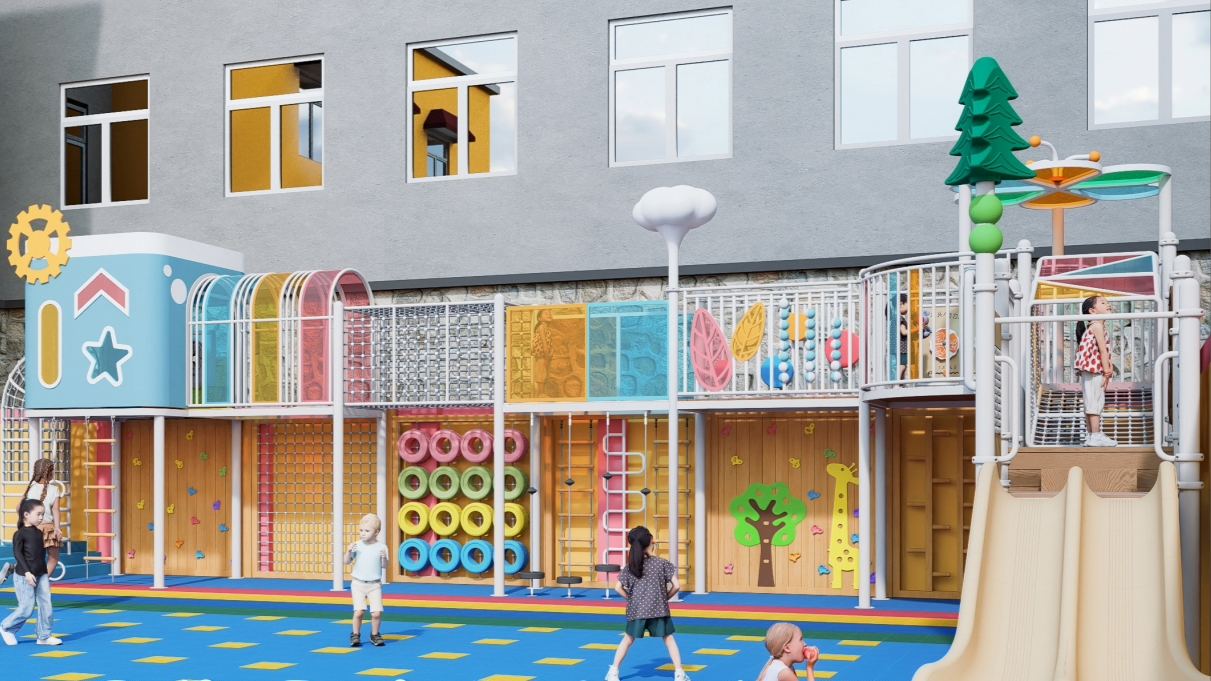 2026 New Design Modern Adventure Series Outdoor Playground Equipment with Climbing Wall and Interactive Game Panels for Kids Kindergarten and Park