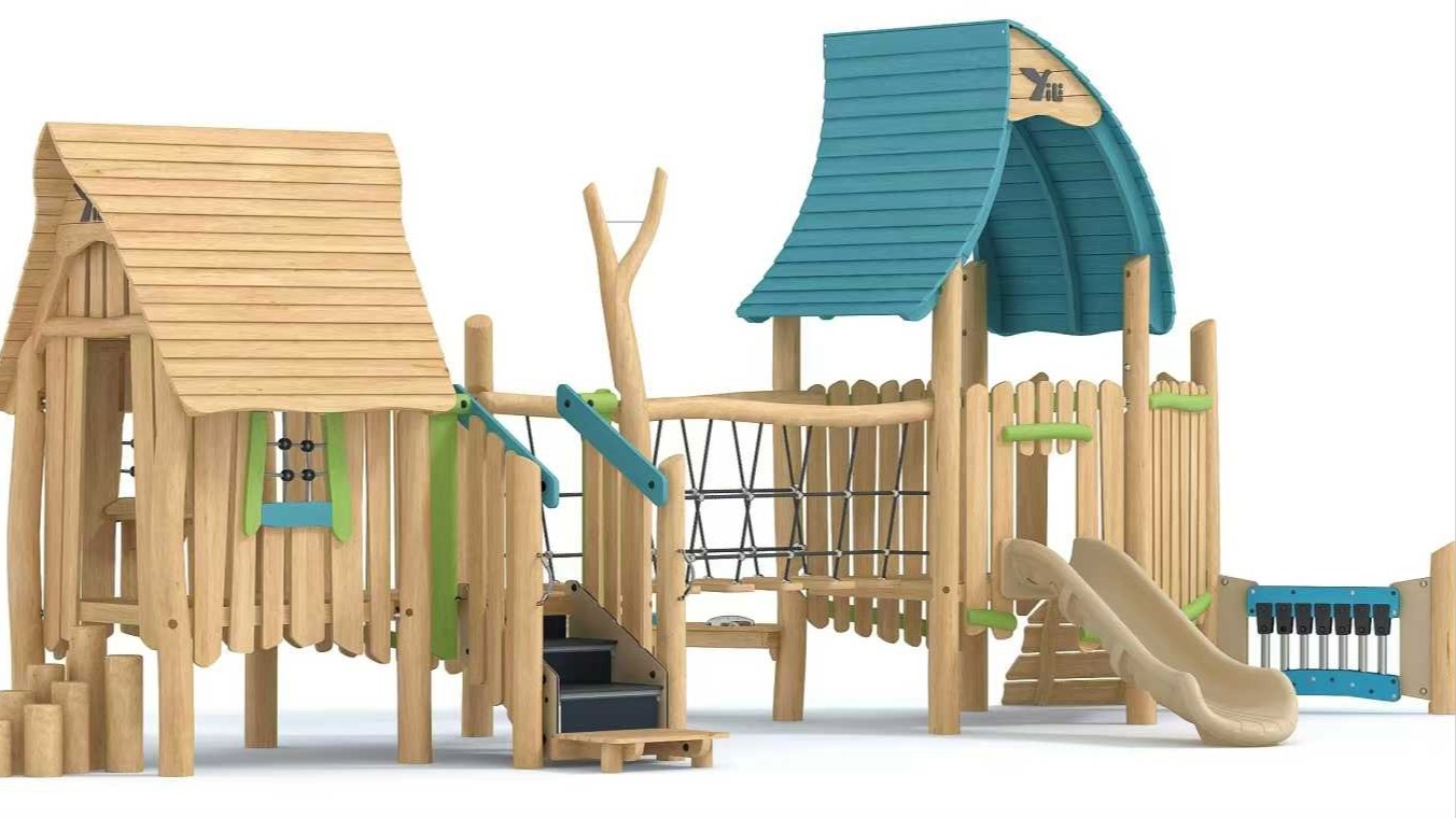 Forest Rustic Log Cabin Kids Wooden Combined Outdoor Playground