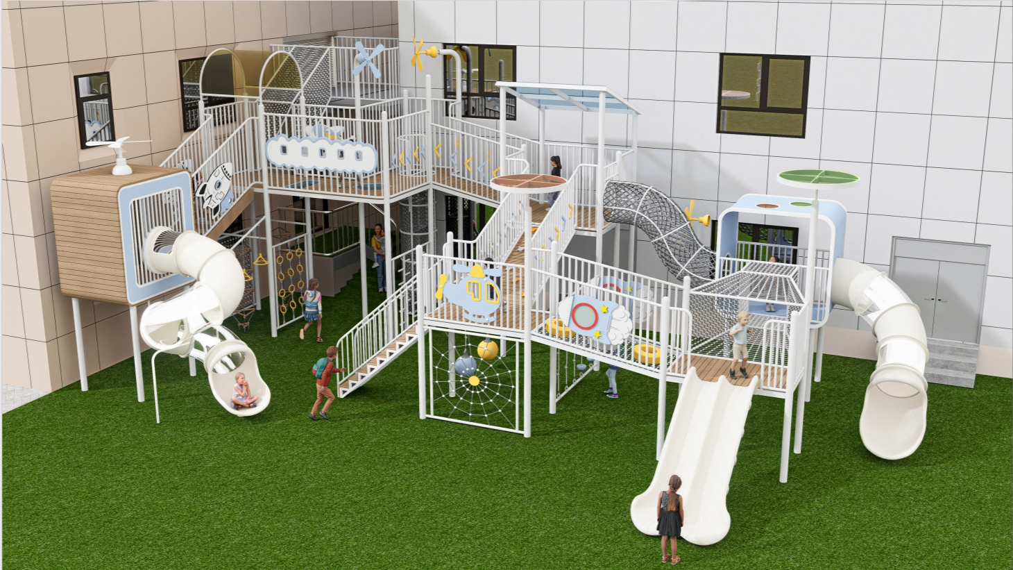 2026 New Design Aviation Theme Outdoor Playground Equipment Large Multi-functional Kids Slide Set with Helicopter Design for Kindergarten and Park
