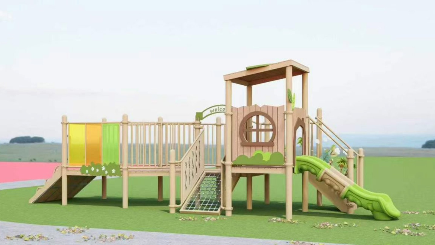 Forest Style Wood House Kids Outdoor Combined Playground Slide