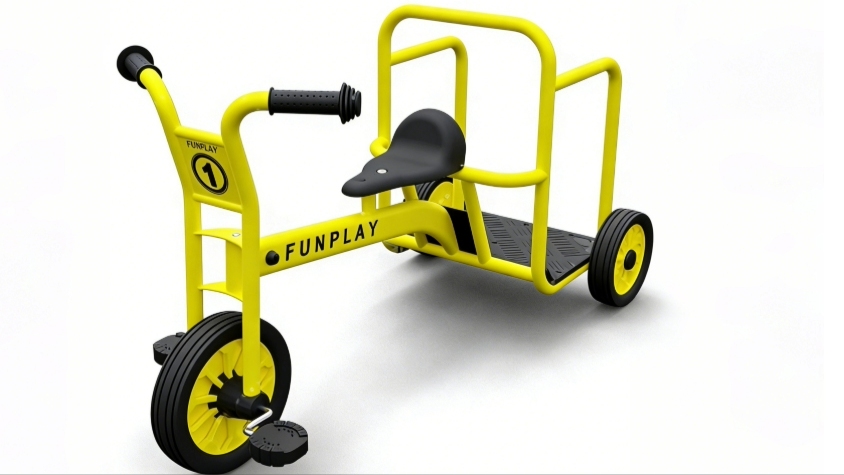 FUNPLAY Heavy-Duty Kids Cargo Tricycle - Kindergarten Transport & Delivery Trike with Rear Loading Platform for Cooperative Play