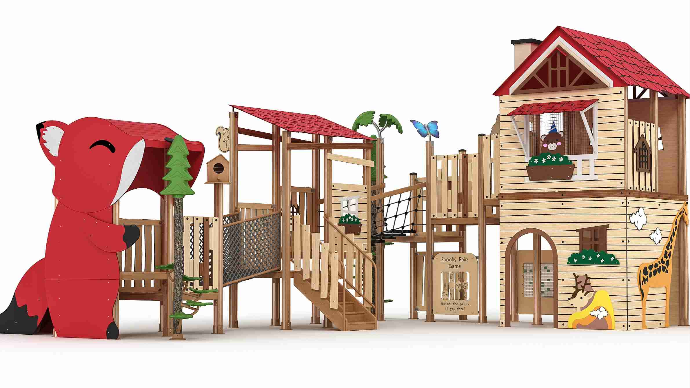 Forest Cabin & Fox-Themed Large Outdoor Combination Slide