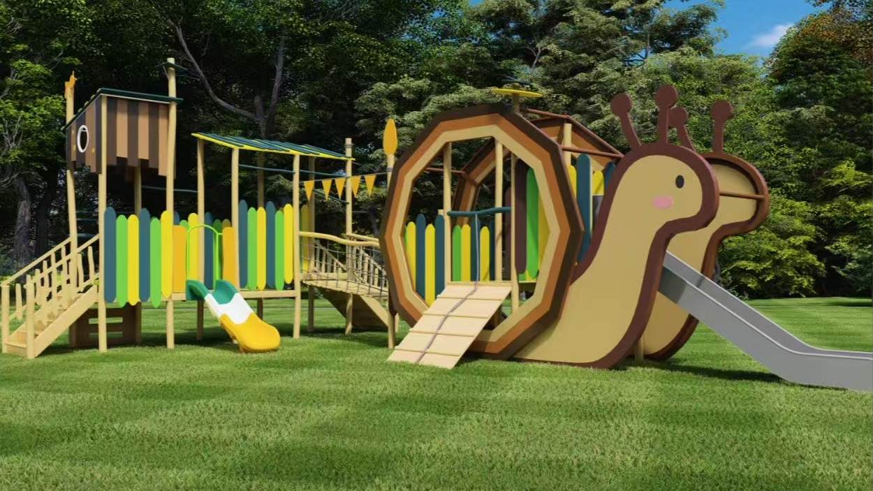 Forest Fun Snail Paradise combination slide — themed outdoor play equipment for preschool and daycare — YILI Play