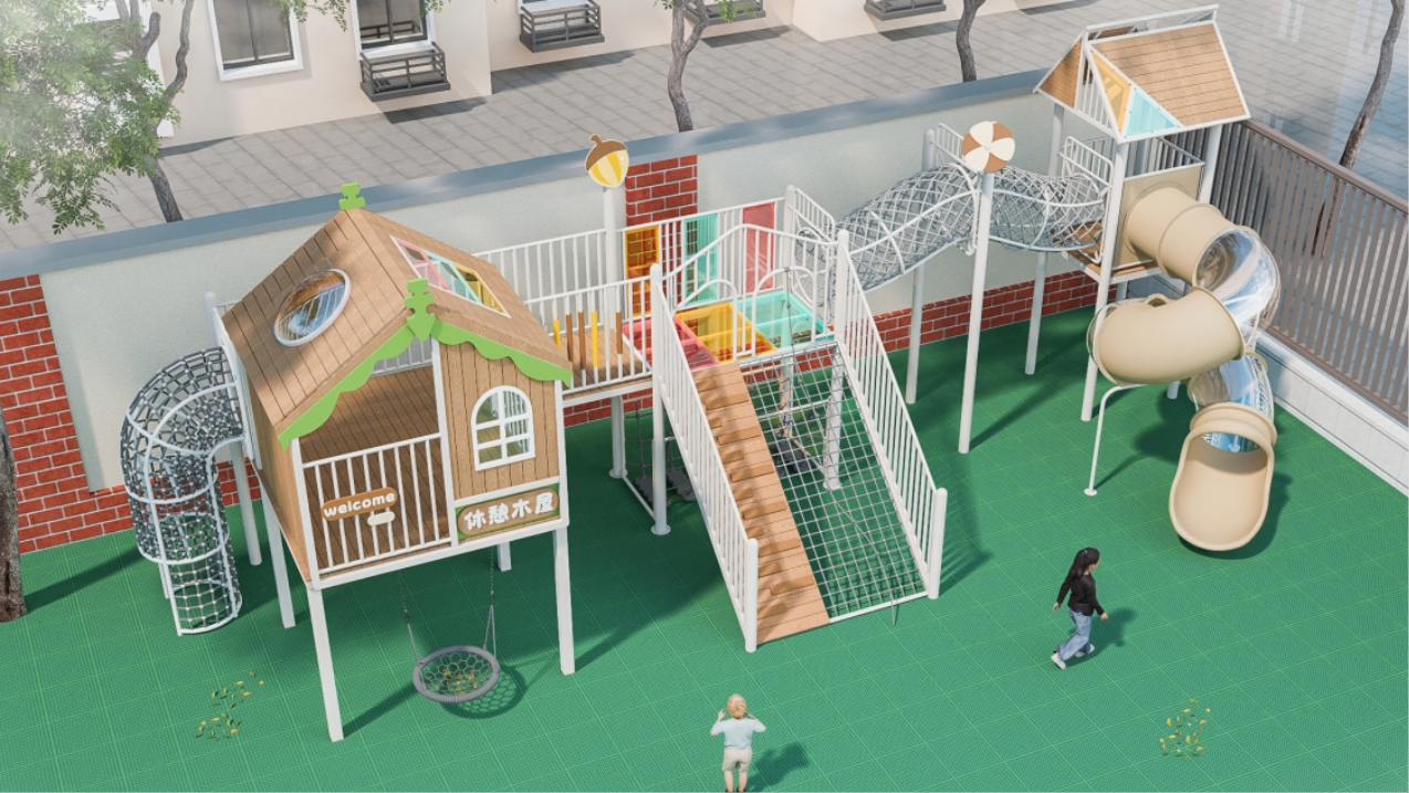 Forest Explorer Series: Multi-Functional Outdoor Wooden Playground Structure with Spiral Slide & Climbing Net