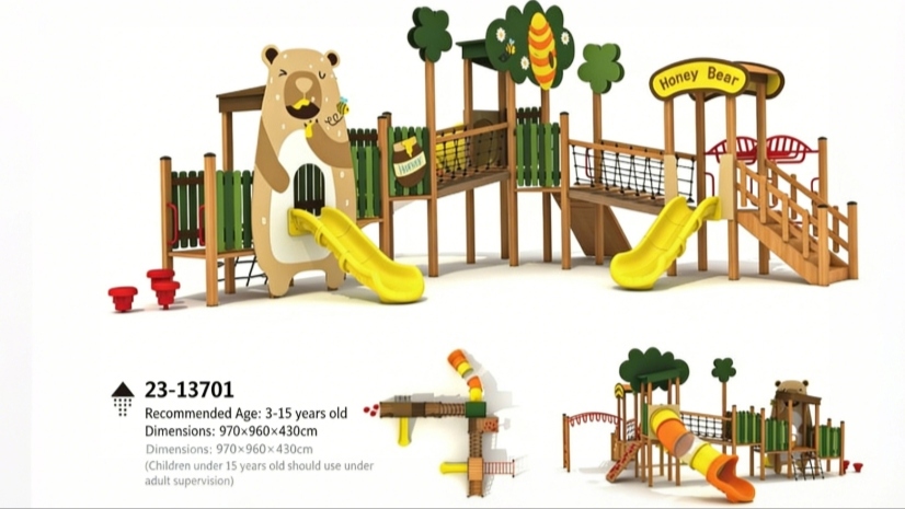 Forest Guardians Animal Series Artistic Wooden Outdoor Playground | Giant Owl, Bear, and Tiger Kids Play Structures with Slides and Climbing Nets