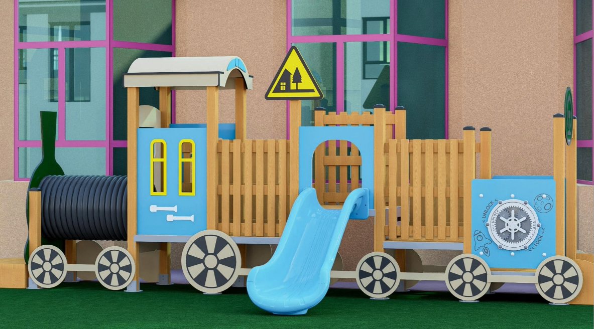 Forest-themed miniature train combination slide