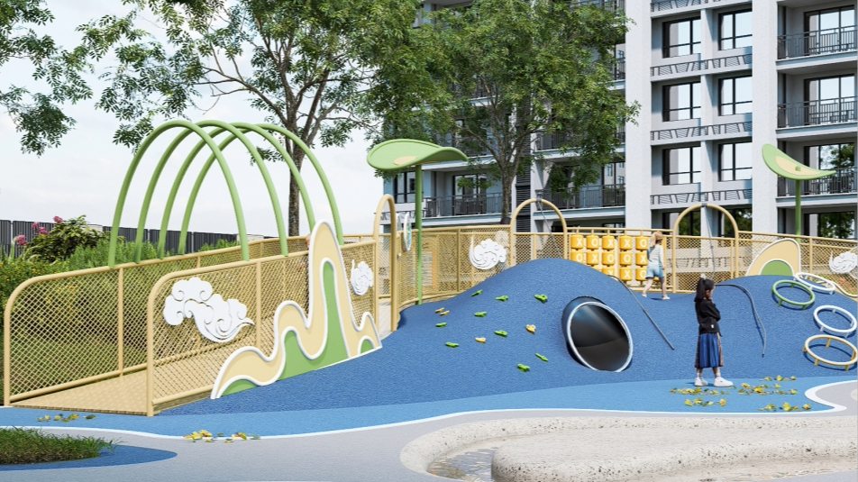Mountain, water and cloud-themed children's micro-terrain playground facilities