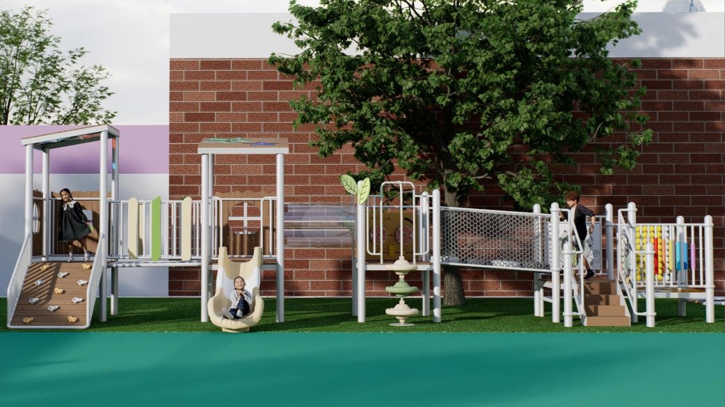 Log-style combination slide playground equipment