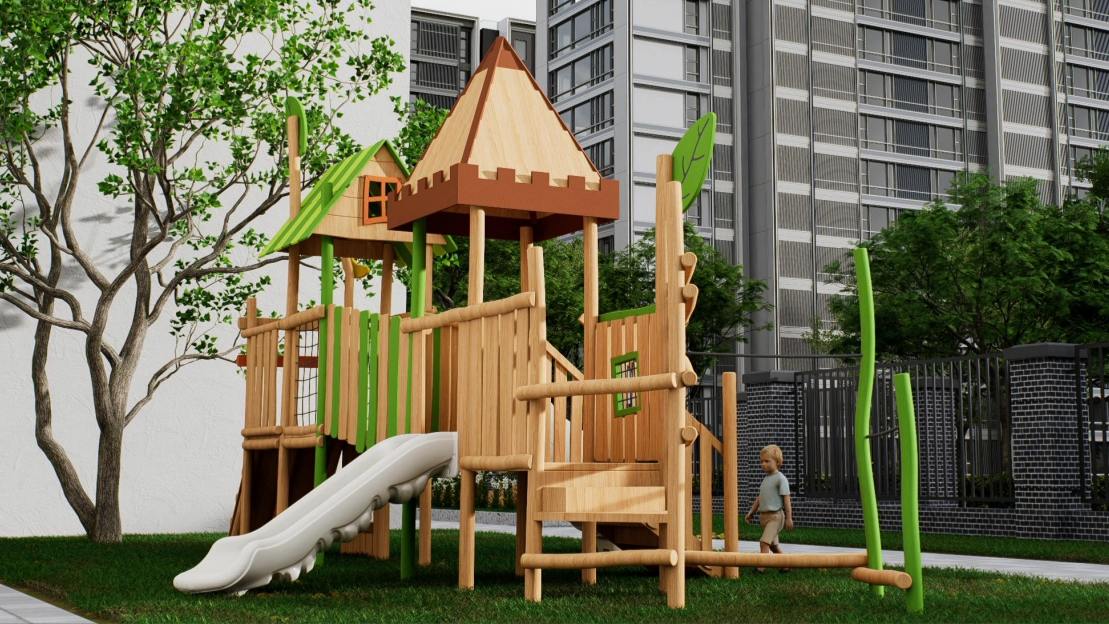 Forest Treehouse Outdoor Playground with Tube Slide