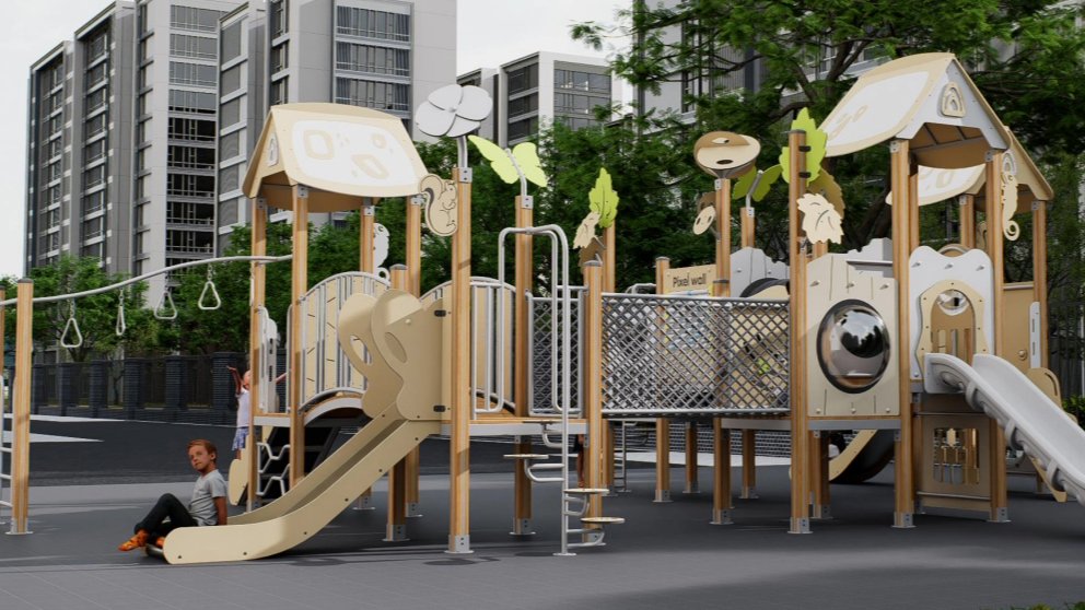 Custom Nature-Themed Outdoor Playground Equipment with Bridges and Slides