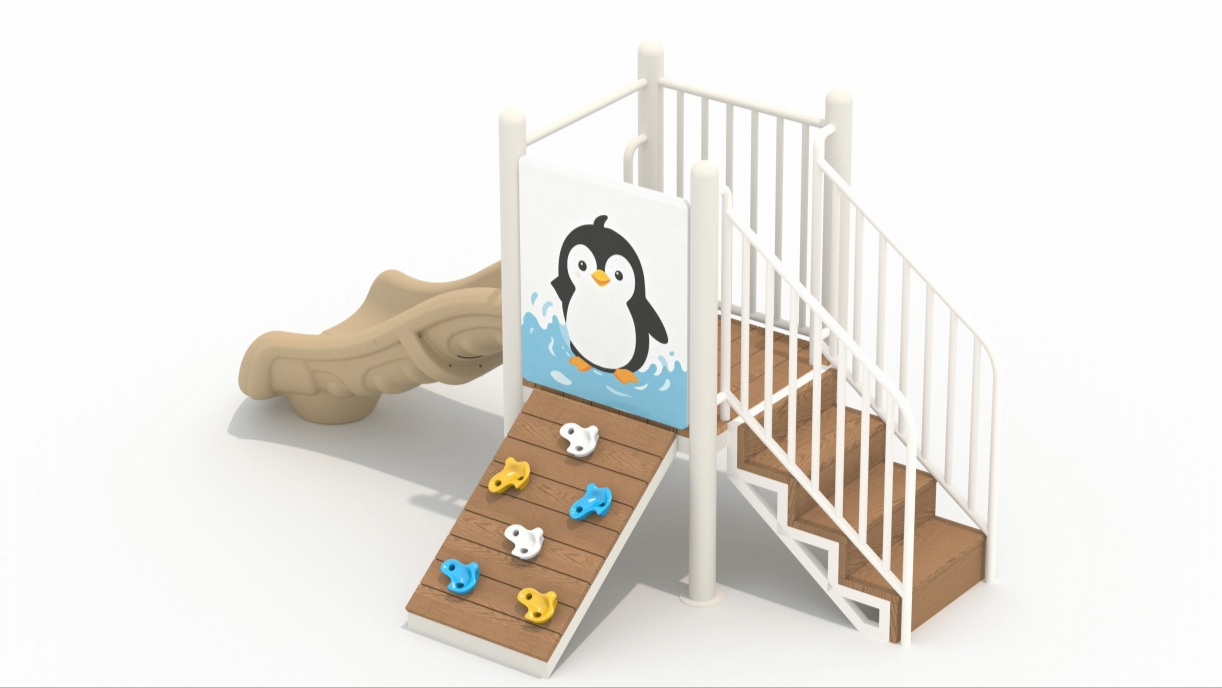 Penguin-Themed Toddler Playground Slide with Climbing Ramp