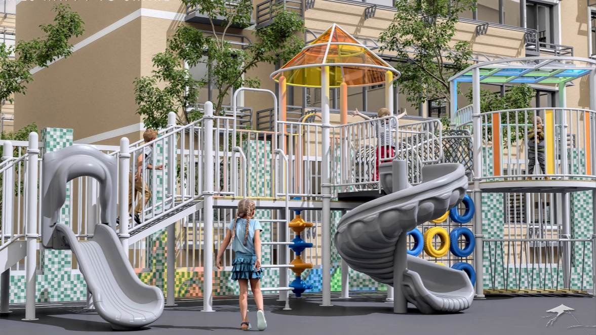 Urban exploration themed outdoor combination slide playground equipment