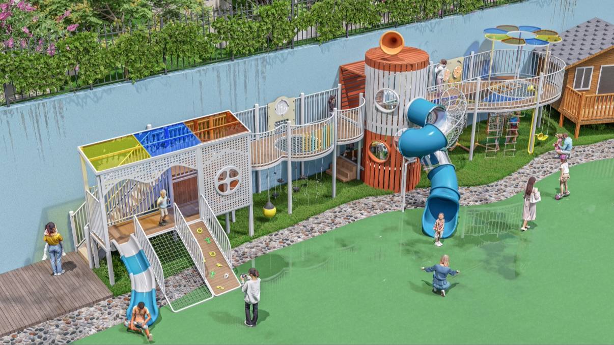 Custom Outdoor Playground Equipment with Tube Slide, Climbing Net and Interactive Play Structure for Kids