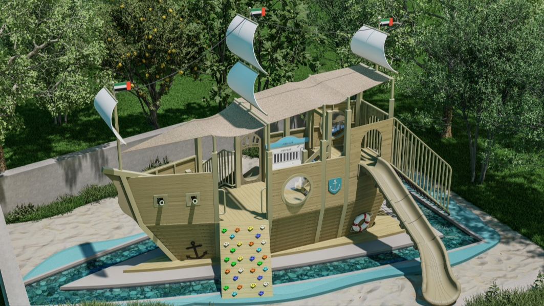 Custom Pirate Ship Playground Equipment with Slide and Climbing Activities for Kids Outdoor Play Area
