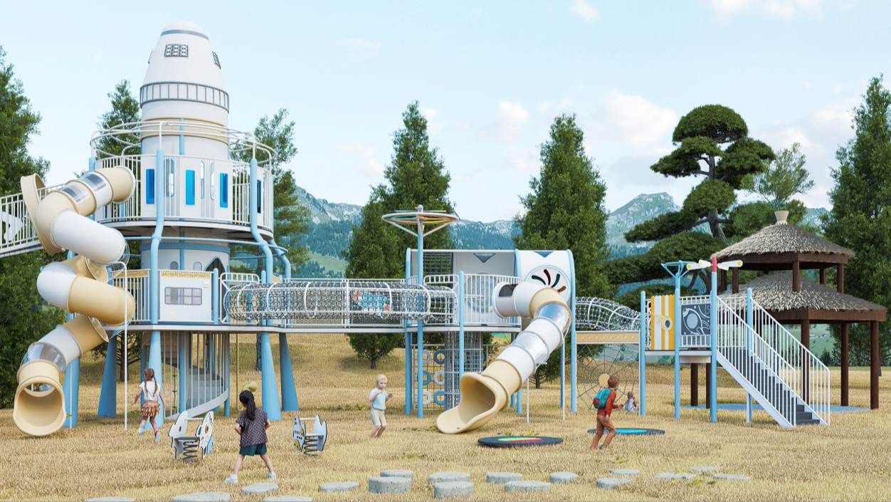 Large outdoor non-standard combination slide with interstellar exploration and space exploration theme