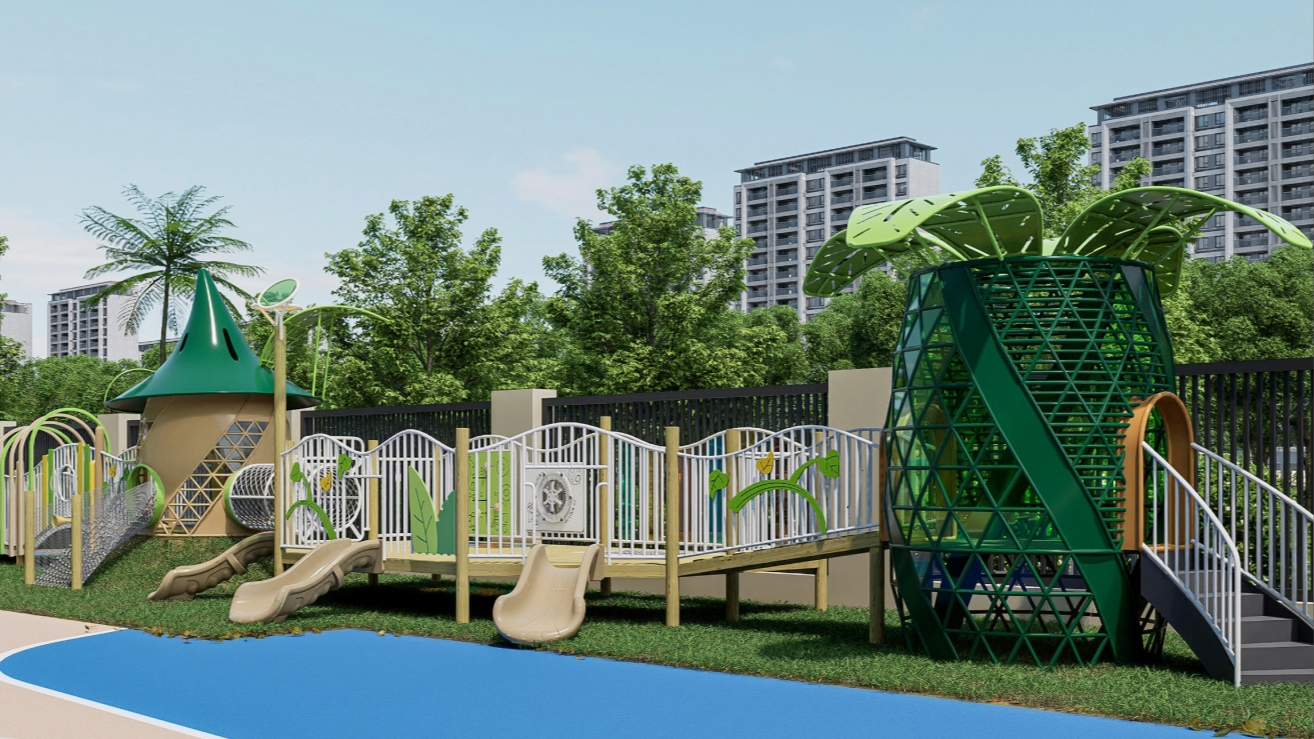 Forest Adventure Themed Outdoor Playground Equipment with Slides and Climbing Structures