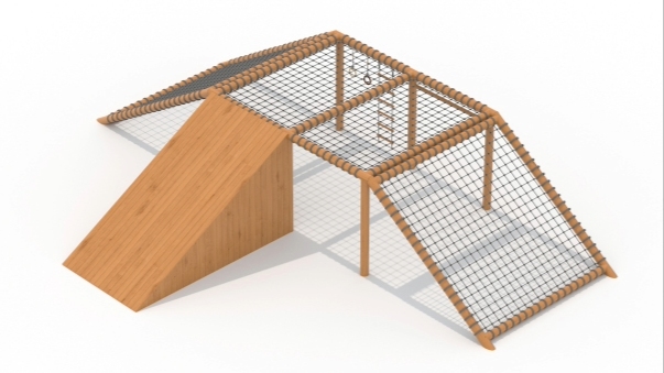 Wooden Adventure Climbing Bridge with Rope Nets
