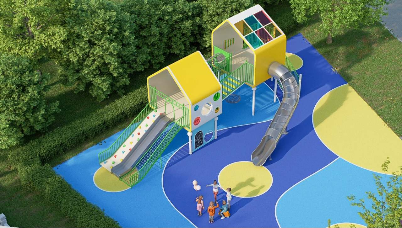 Colorful Playhouse Tube Slide Playground