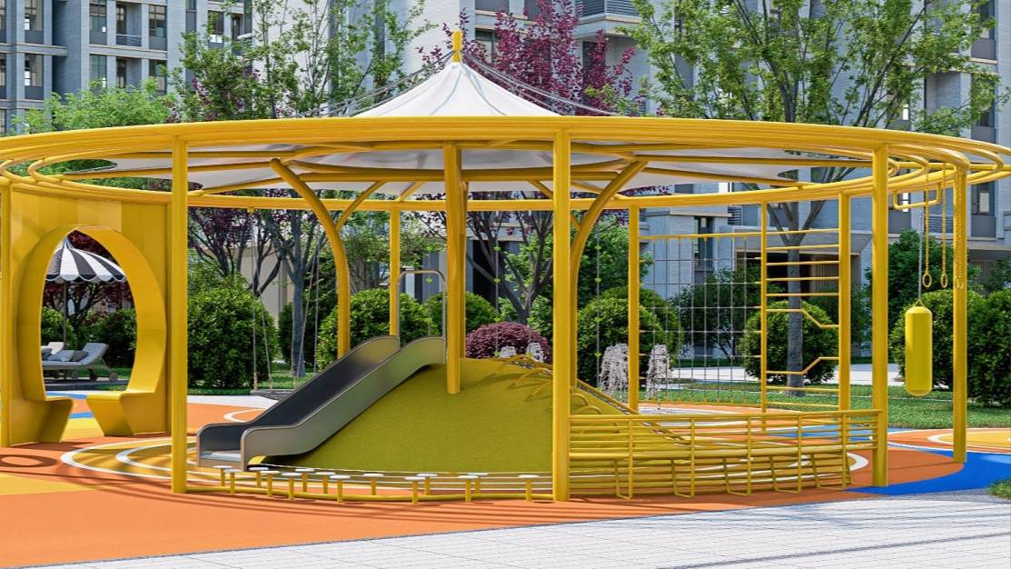 Yellow Circular Outdoor Playground Climbing & Fitness Equipment