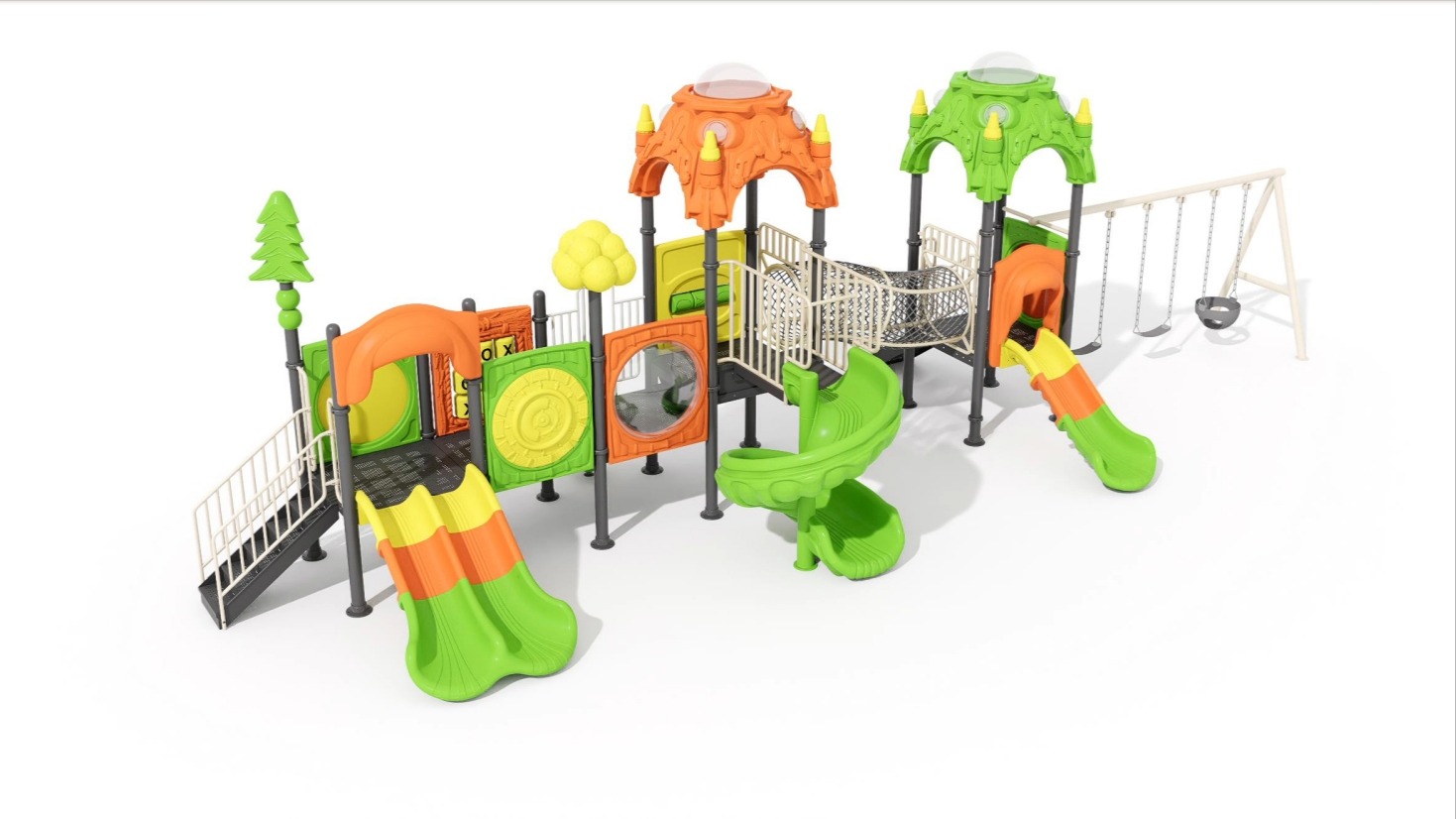 Adventure Forest Outdoor Playground Equipment with Slide, Swing and Climbing Bridge